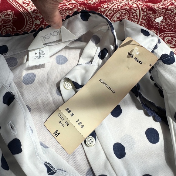 New Vintage Blouse White/Navy Polka Dots S/M - Picture 10 of 16